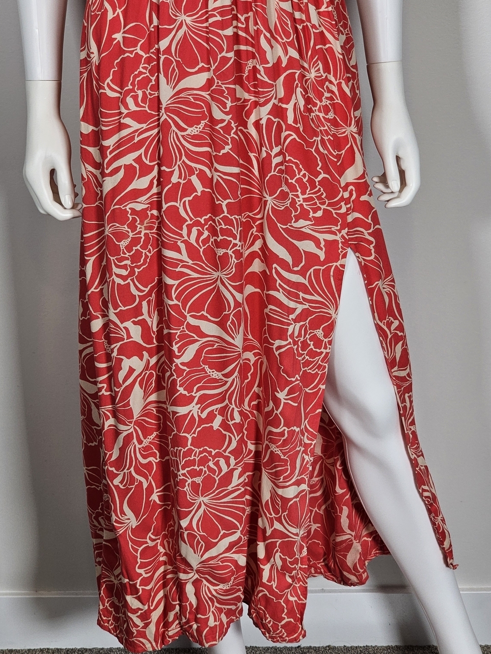 Patrons of Peace Red Pink Floral Tie-Shoulder Maxi Dress with Cream Print Sz S - Picture 3 of 10